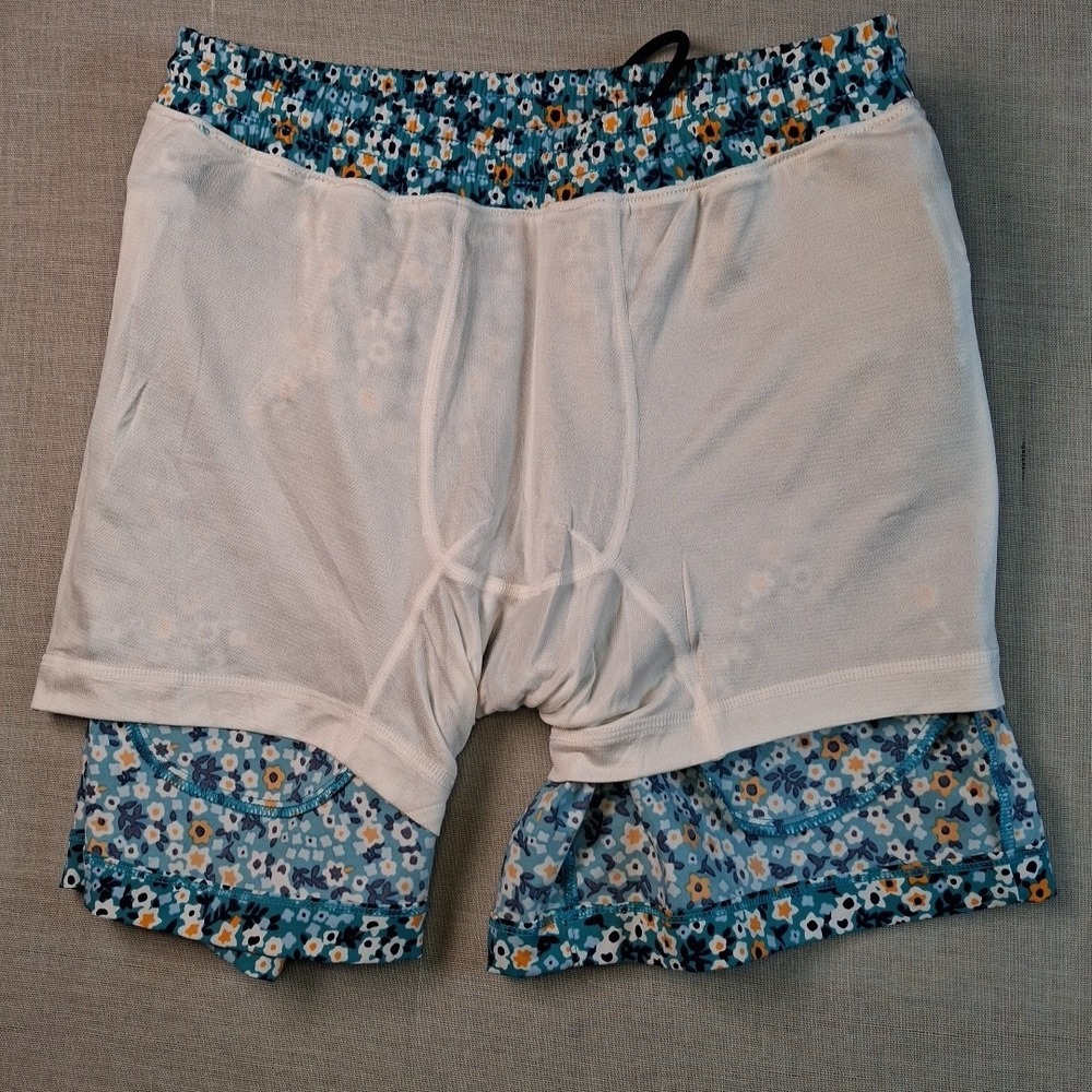Birddogs Gym Shorts Men Medium Teal Floral Liner Drawstring Zipper Pockets 7in - Picture 13 of 16